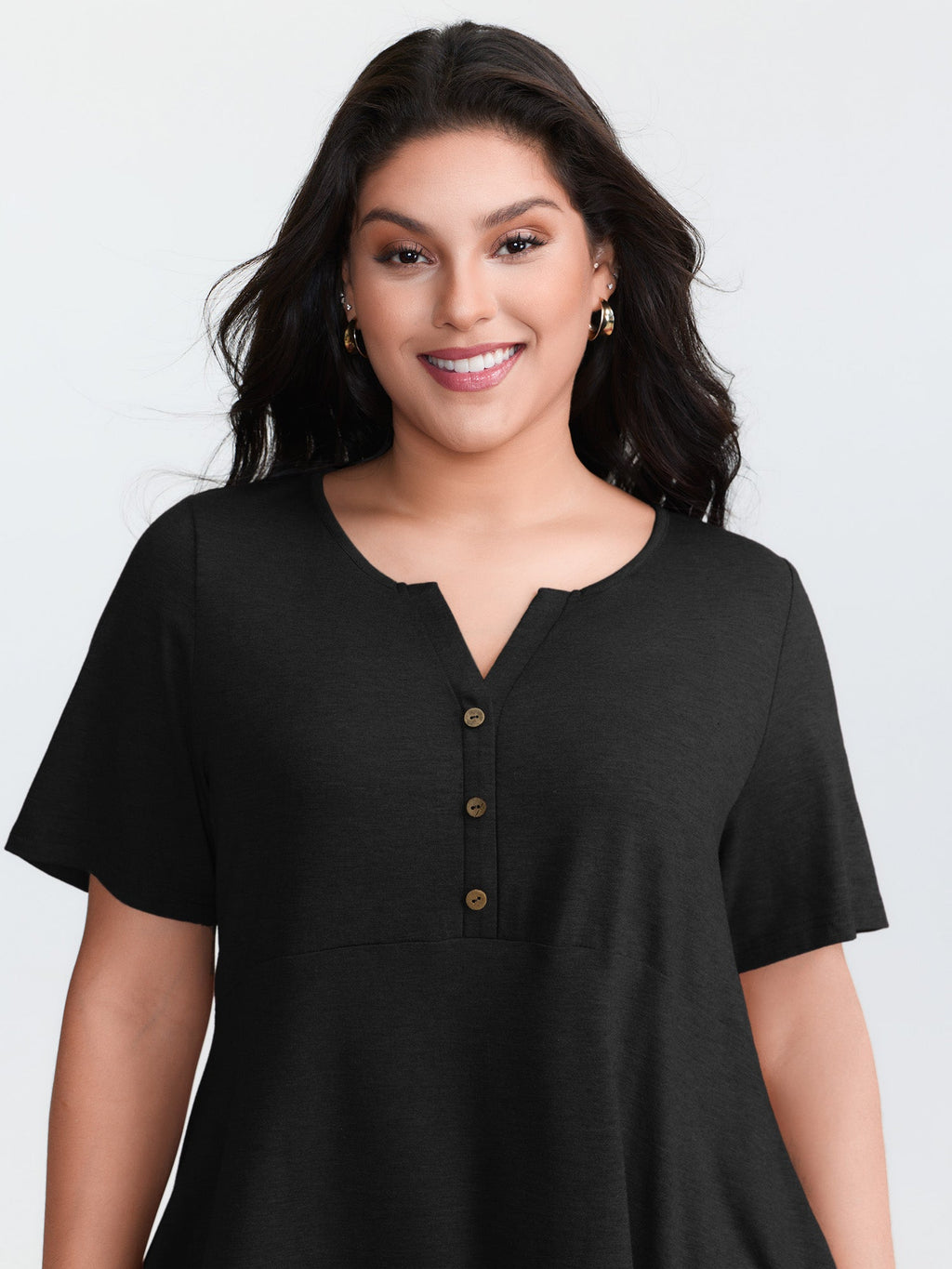 Supersoft Stretchy Ruffled Hemline Button T-Shirt