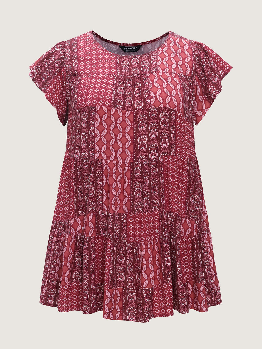 Geometric Print Ruffled Sleeve Top