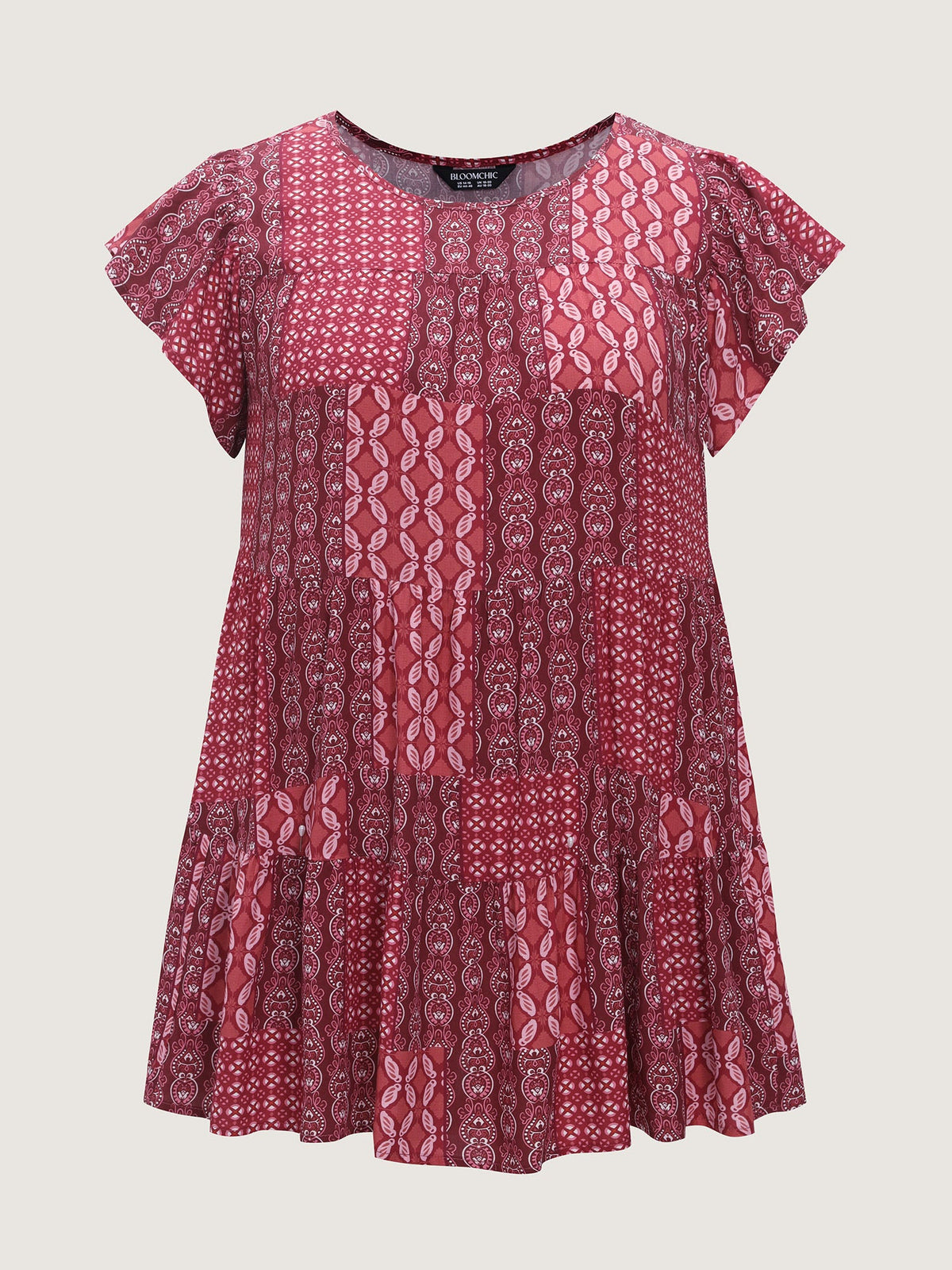 Geometric Print Ruffled Sleeve Top