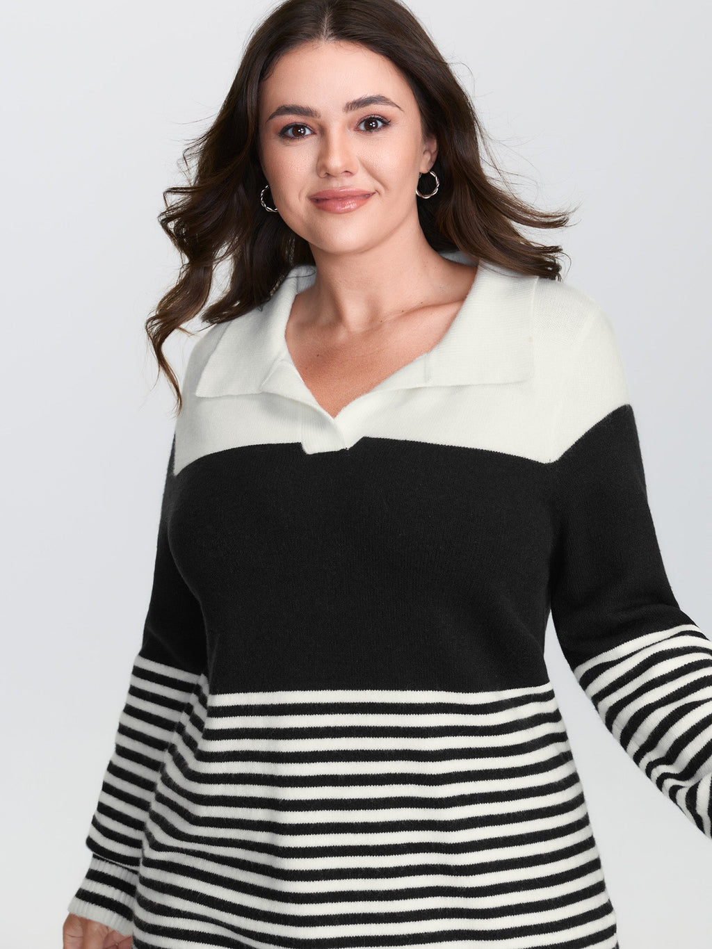 Supersoft Polo Collar Striped Colorblock Pullover