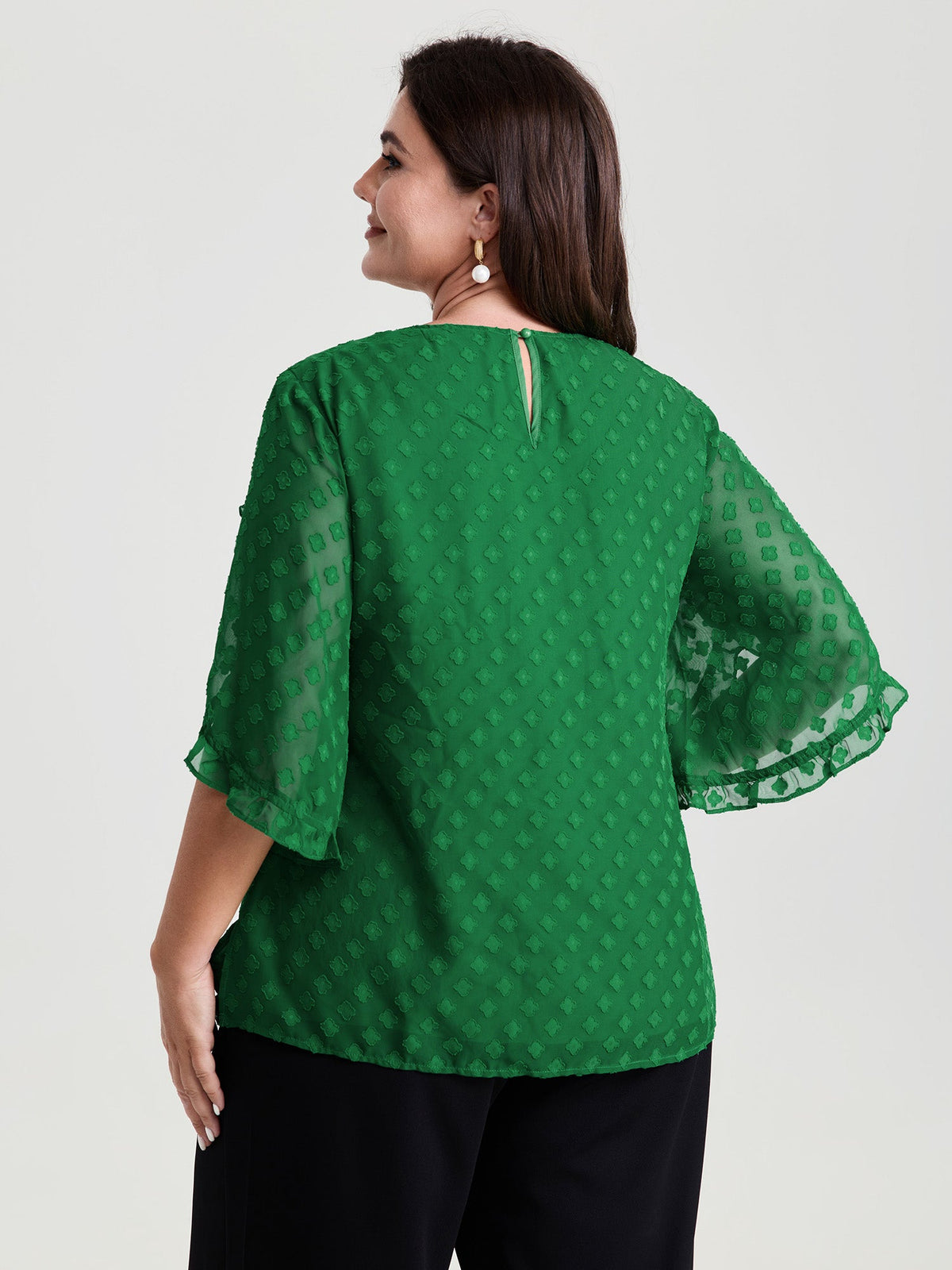 Sheer Petal Ruffled Sleeve Textured Blouse