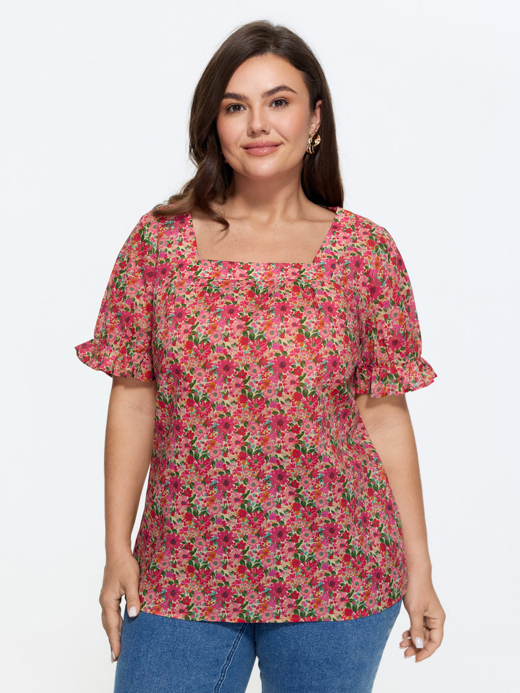 Cotton Square Neck Ruffled Sleeve Blouse