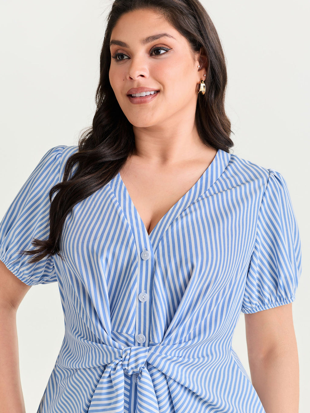 Striped Print Tie-Front Blouse
