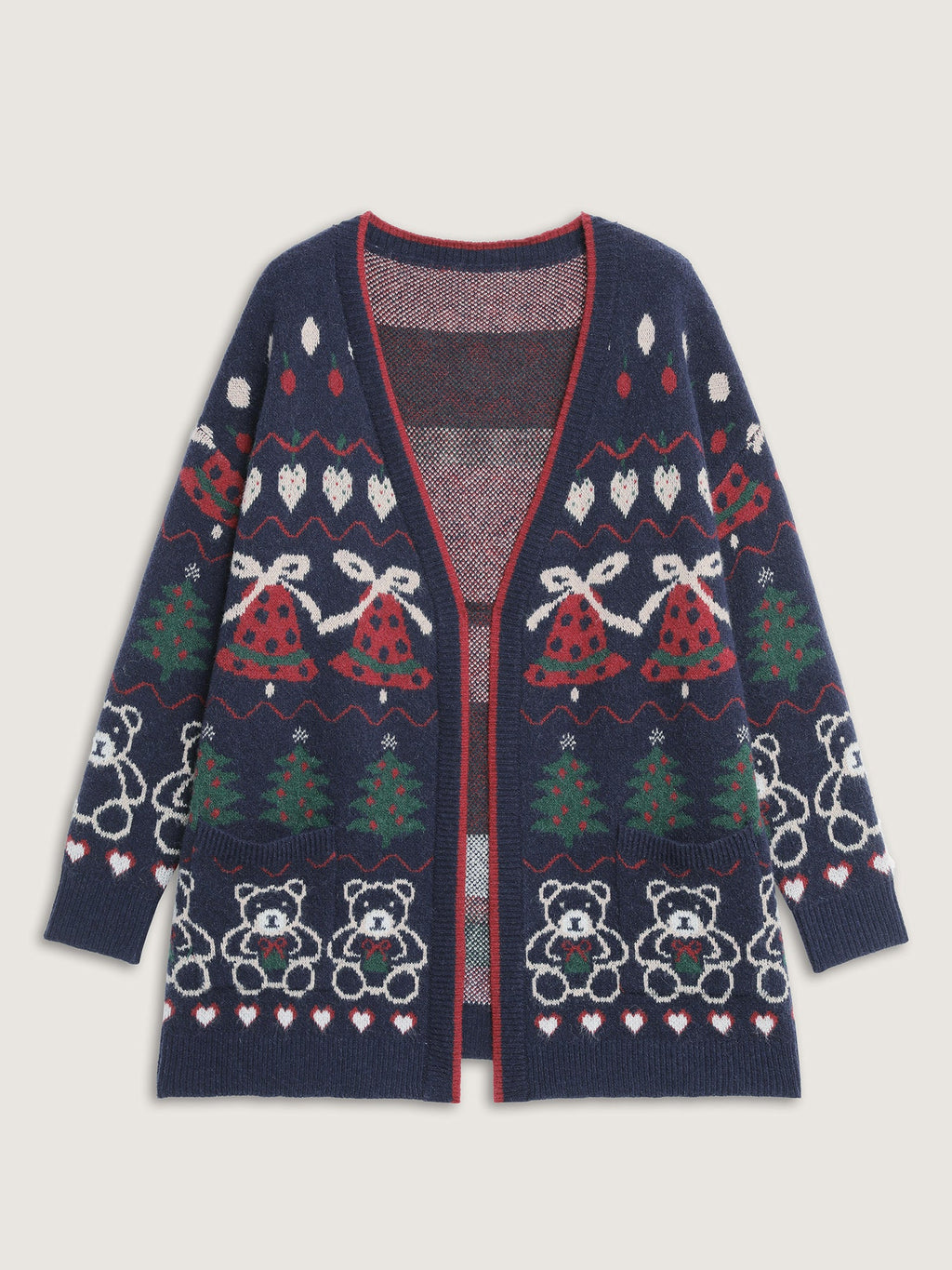 Supersoft Festive Pattern Jacquard Pockets Knit Cardigan