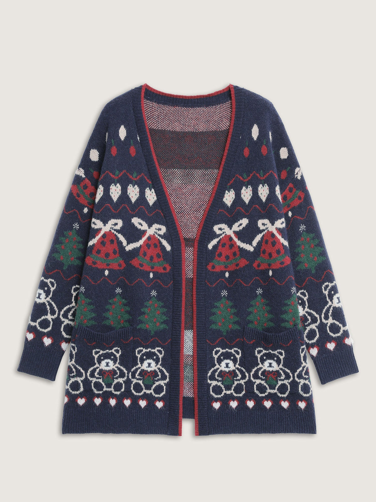 Supersoft Festive Pattern Jacquard Pockets Knit Cardigan