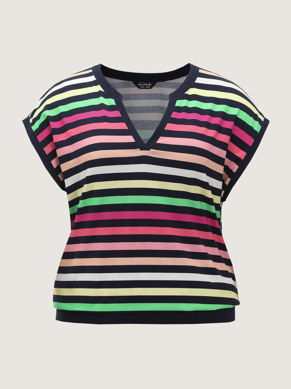Cotton Stretchy Striped Notch Neck Top