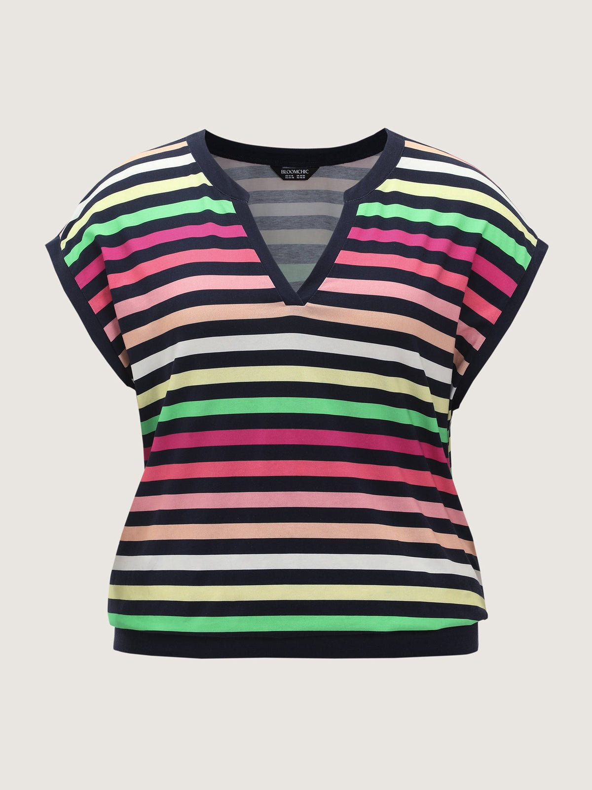 Cotton Stretchy Striped Notch Neck Top
