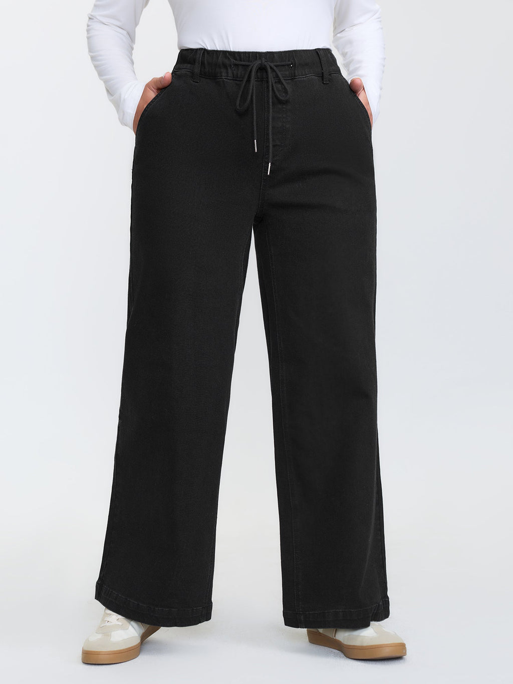 Pull-On Stretchy Waist Wide-Leg Jeans