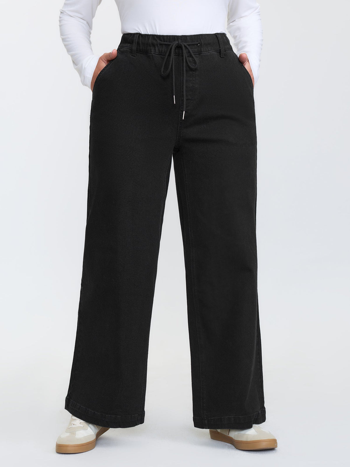 Pull-On Stretchy Waist Wide-Leg Jeans