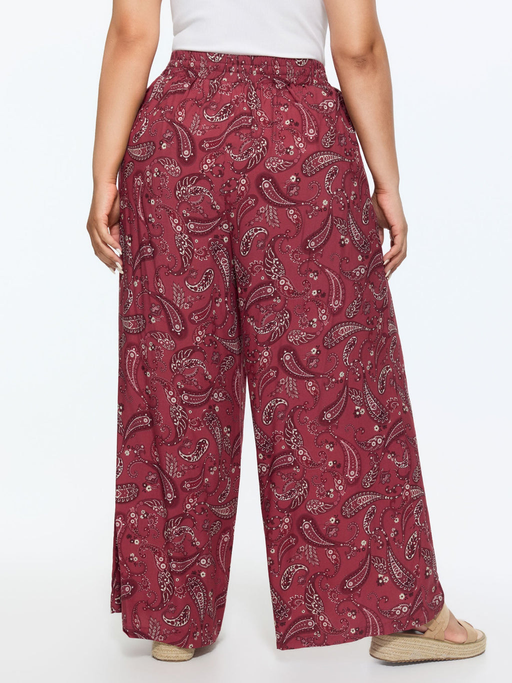 Damask Print Tassel Straight-Leg Pants