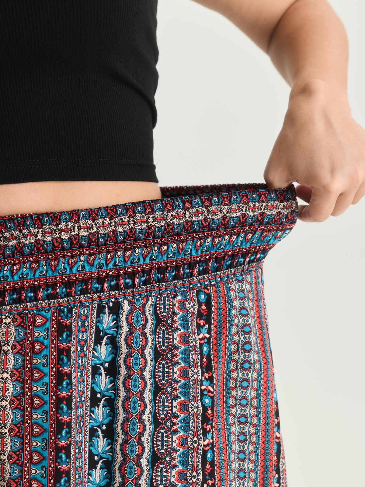 Shirred Colorful Asymmetric Hem Pants