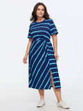 Tie Dye Stripe Twist Split Midi Dress