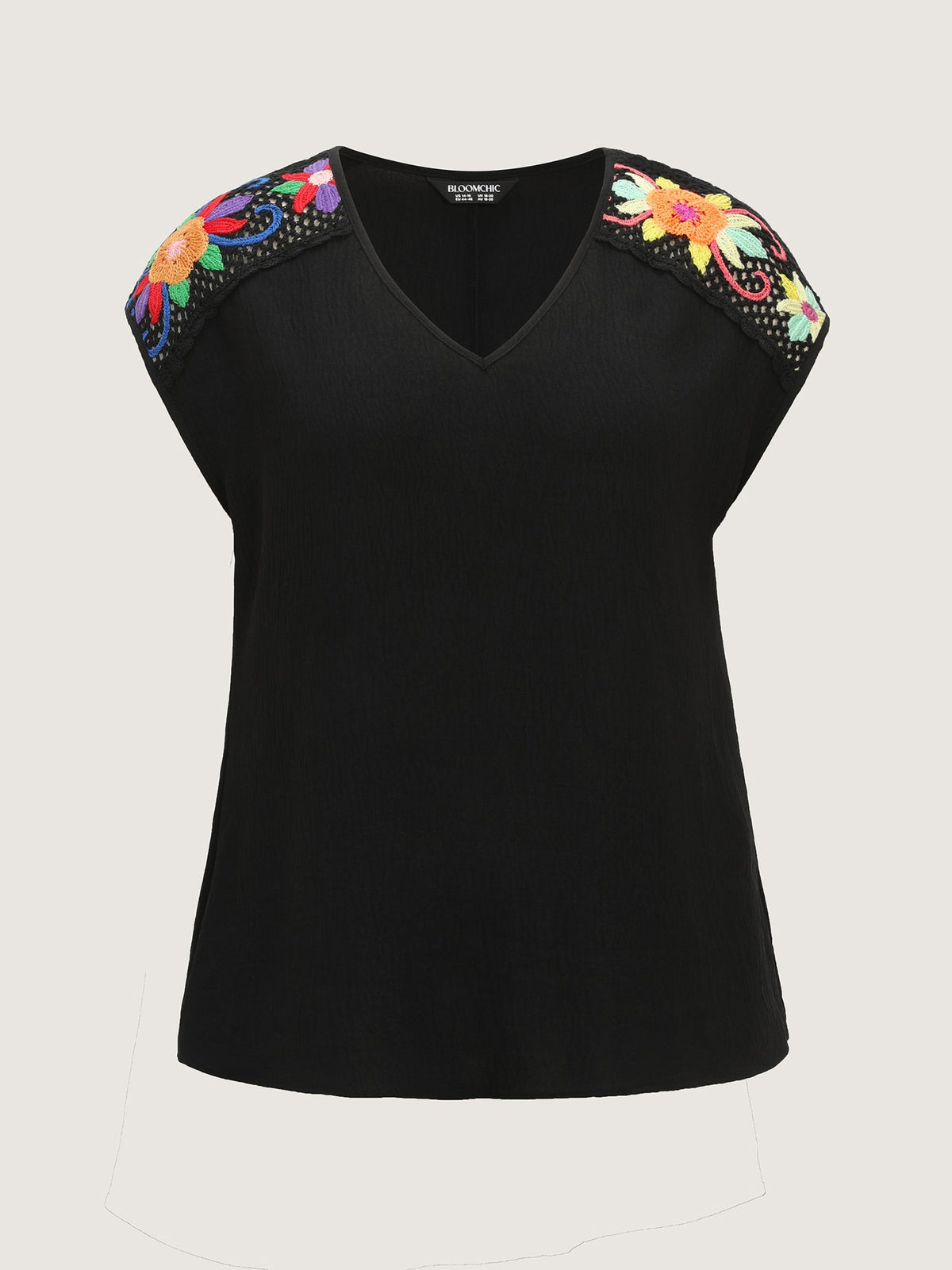 Colorful Openwork Crochet V-Neck Blouse
