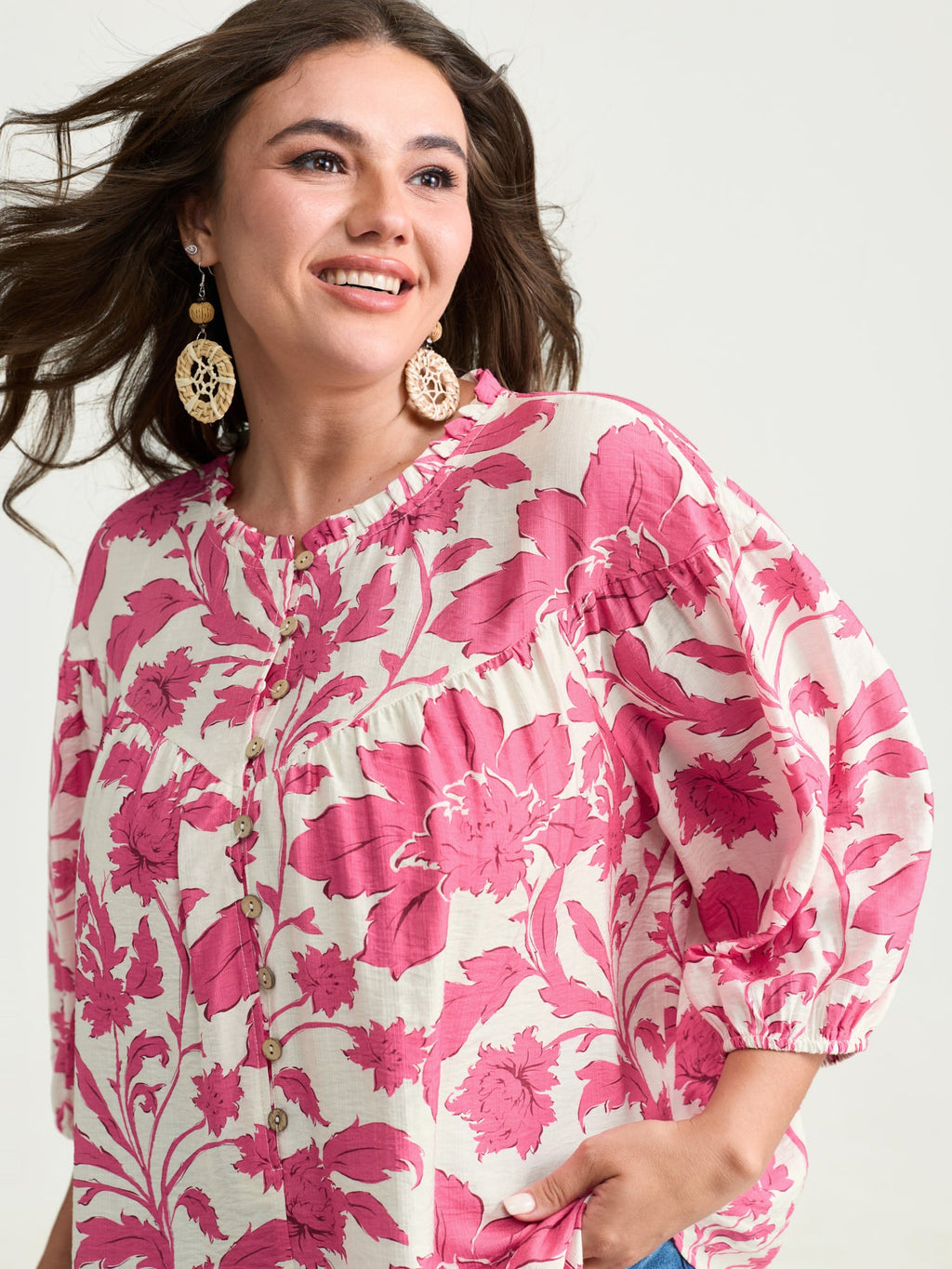 Sweet Floral Print Button Front Blouse