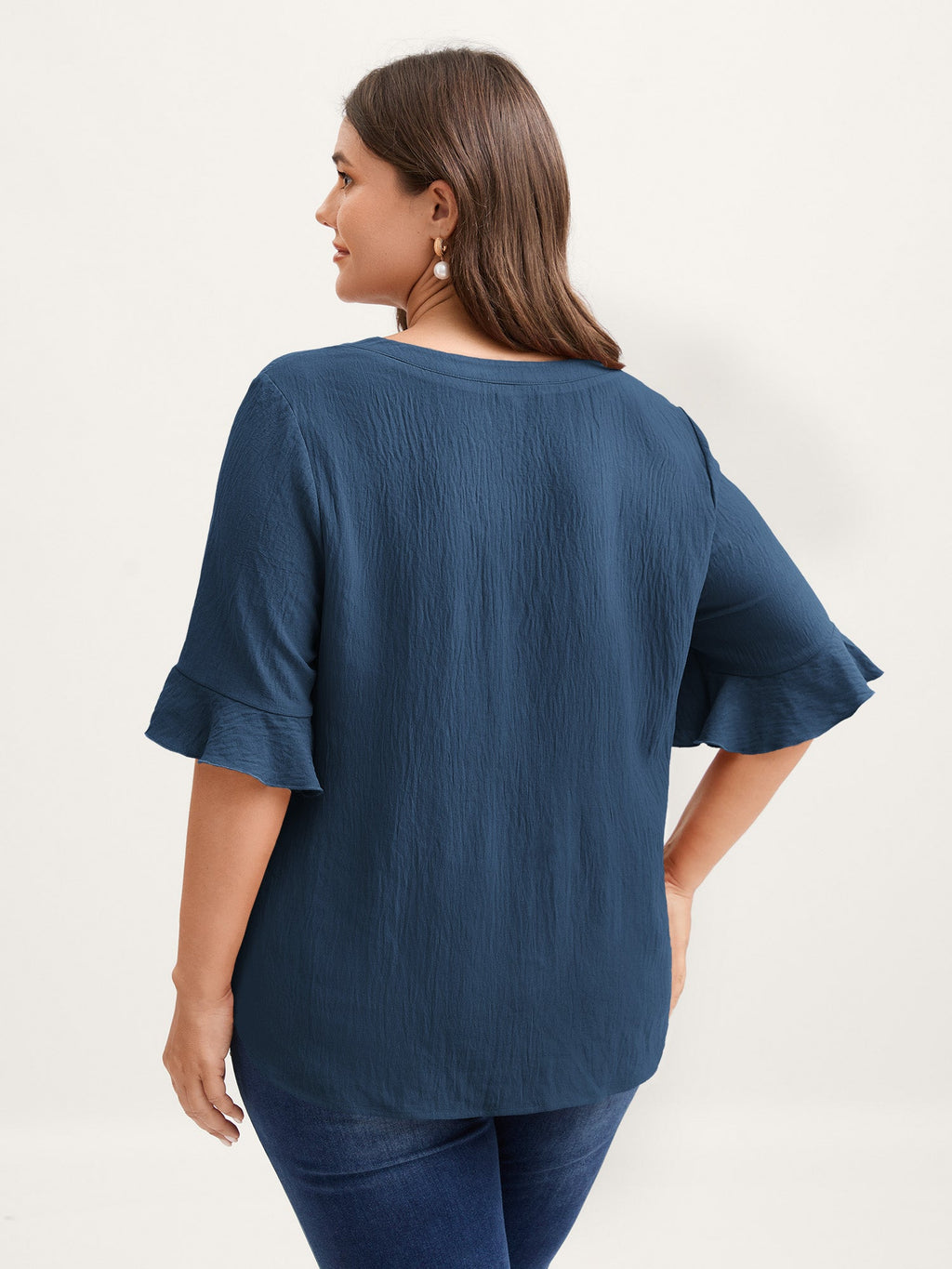 Toothpick Pleats Ruffled Sleeve Solid Blouse