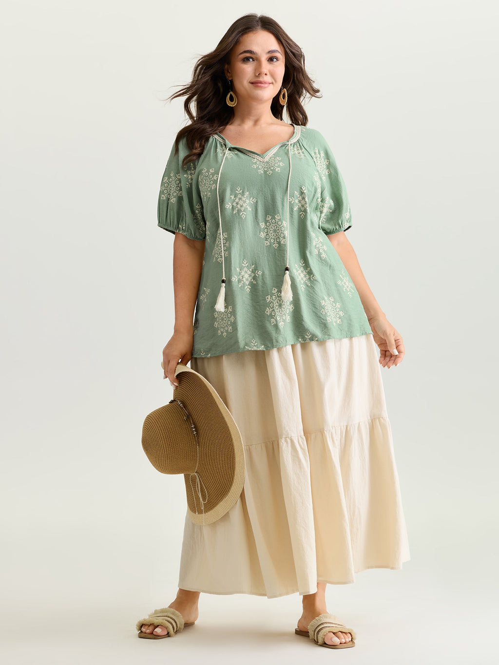 Boho Print Puffy Sleeve Blouse