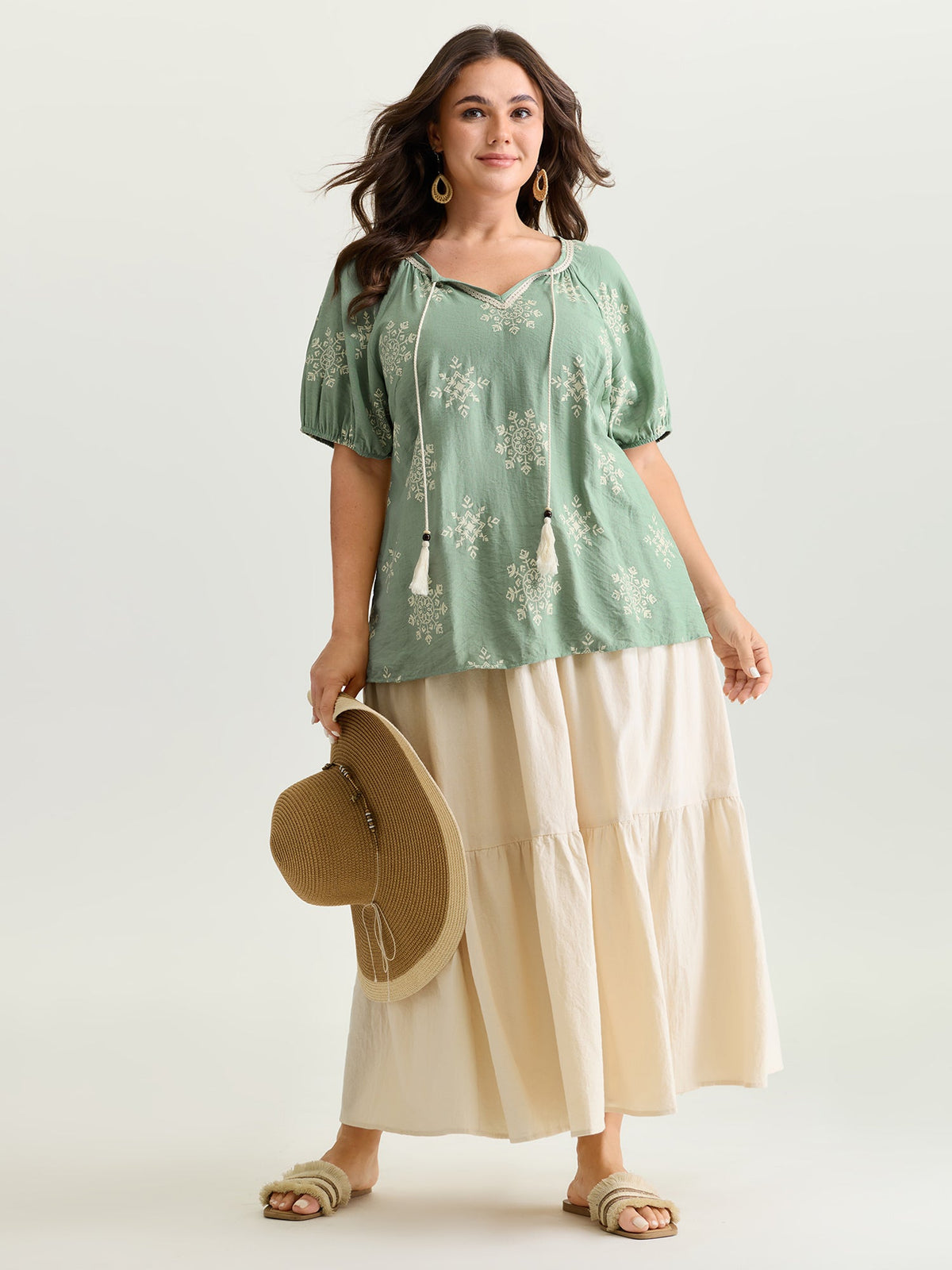 Boho Print Puffy Sleeve Blouse