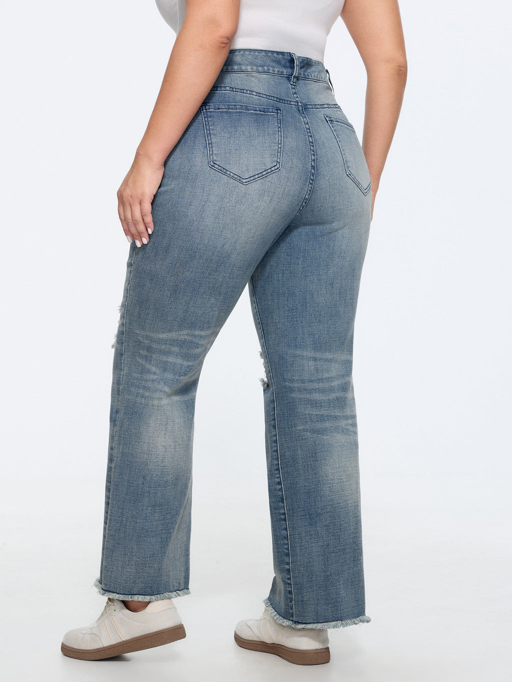 Stretchy Ripped Straight-Leg Jeans