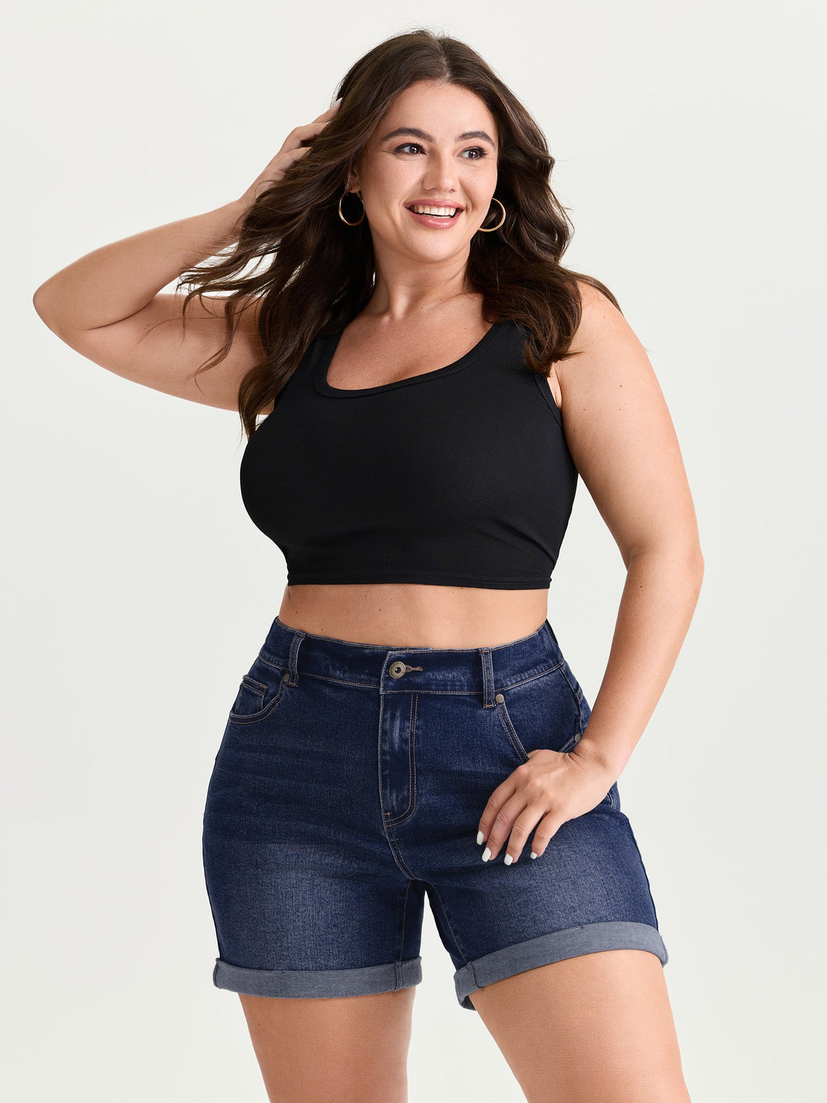 Curve-Friendly Stretchy Straight-Leg Denim Shorts