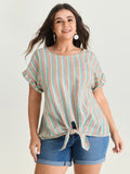 Striped Print Knotted Front Blouse