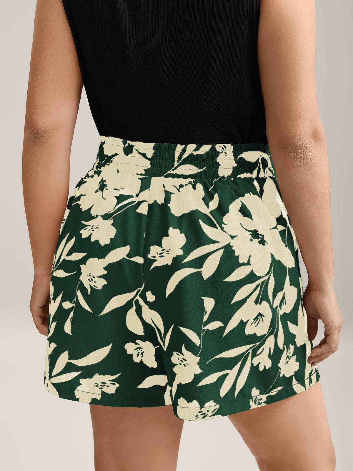 Large Flower Print Belted Straight-Leg Shorts