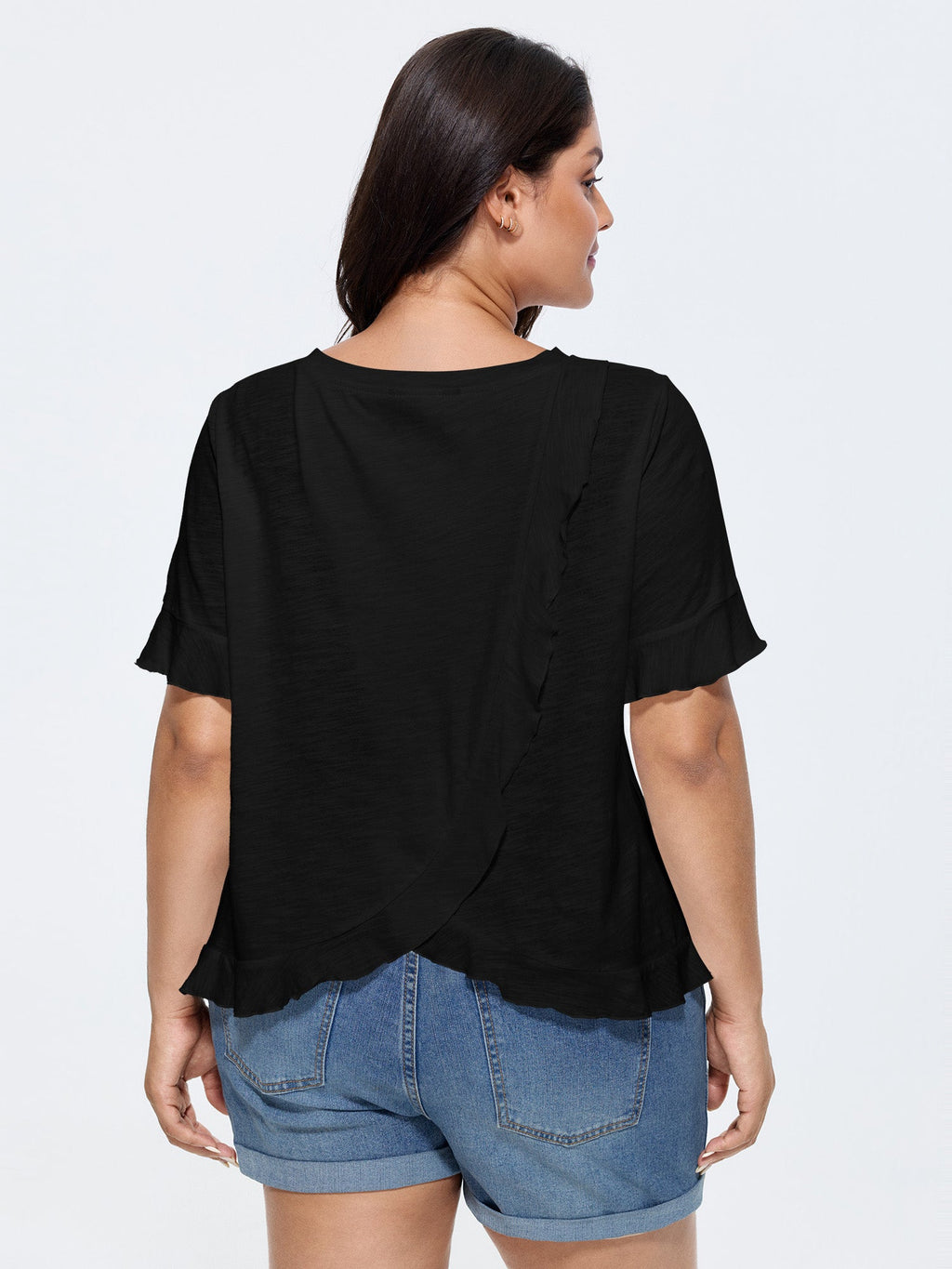 Cotton Overlap Back Sheer Ruffled T-Shirt