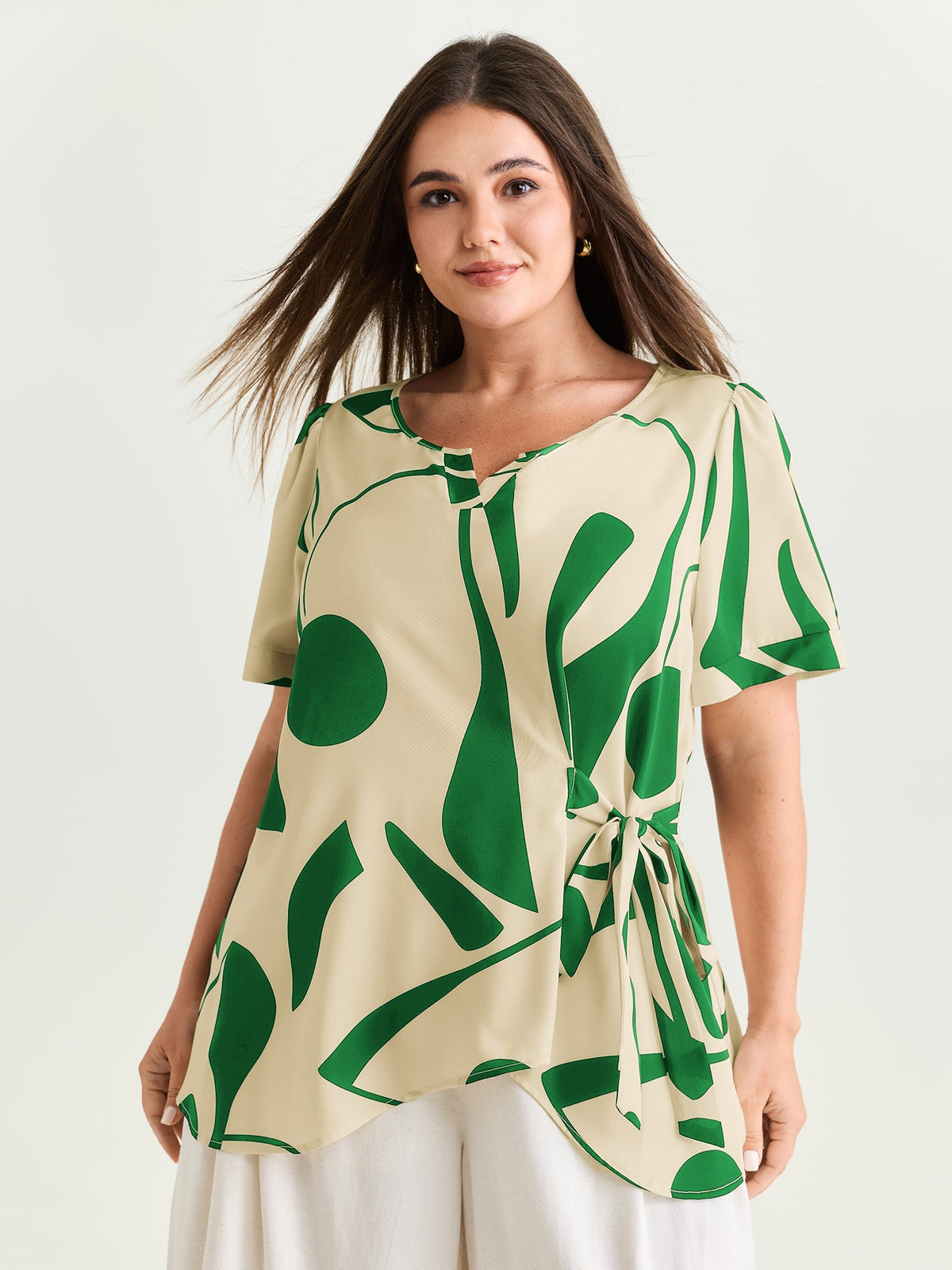 Abstract Print Knotted Blouse