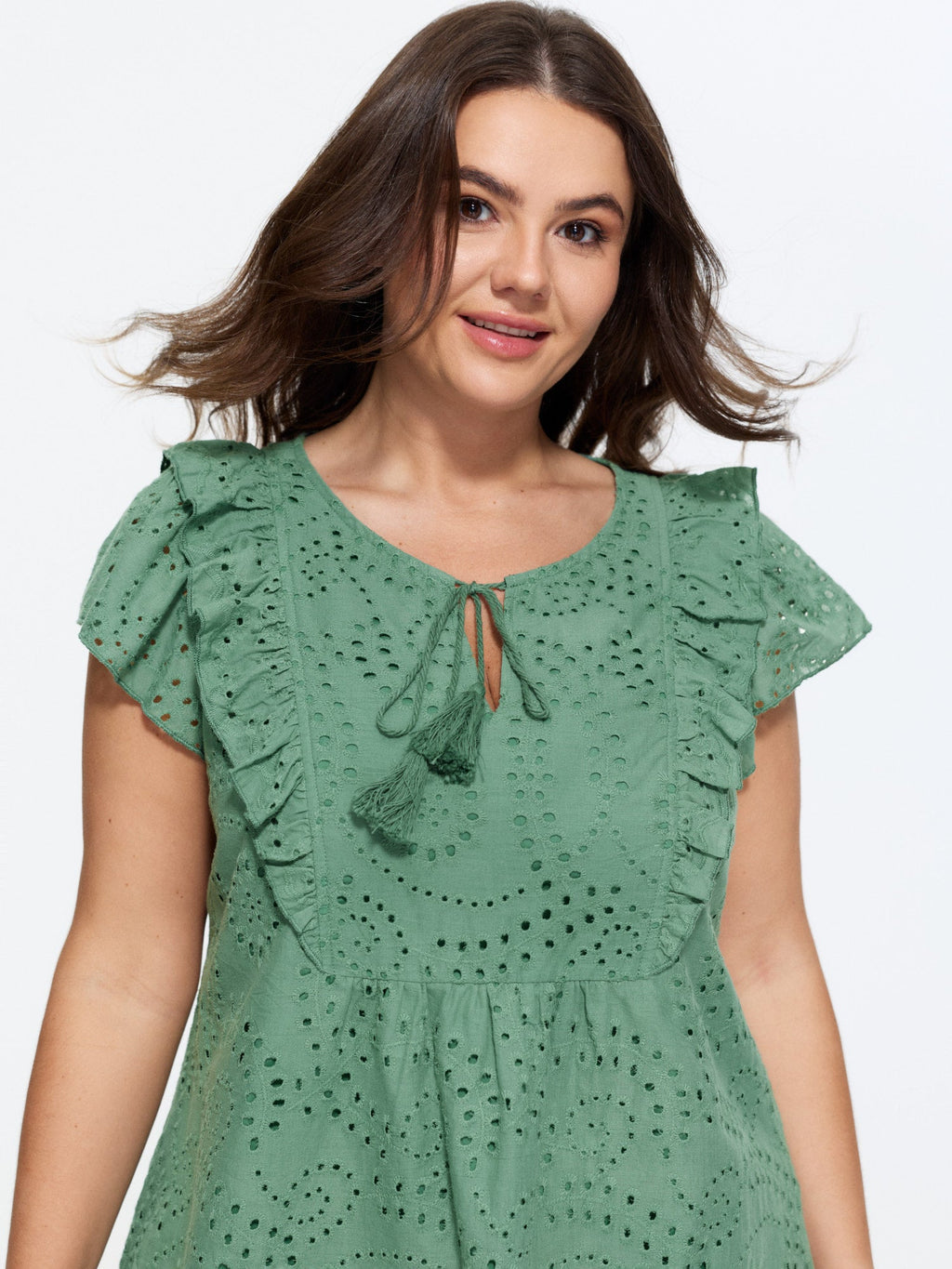 Cotton Eyelet Textured Ruffled Detail Blouse
