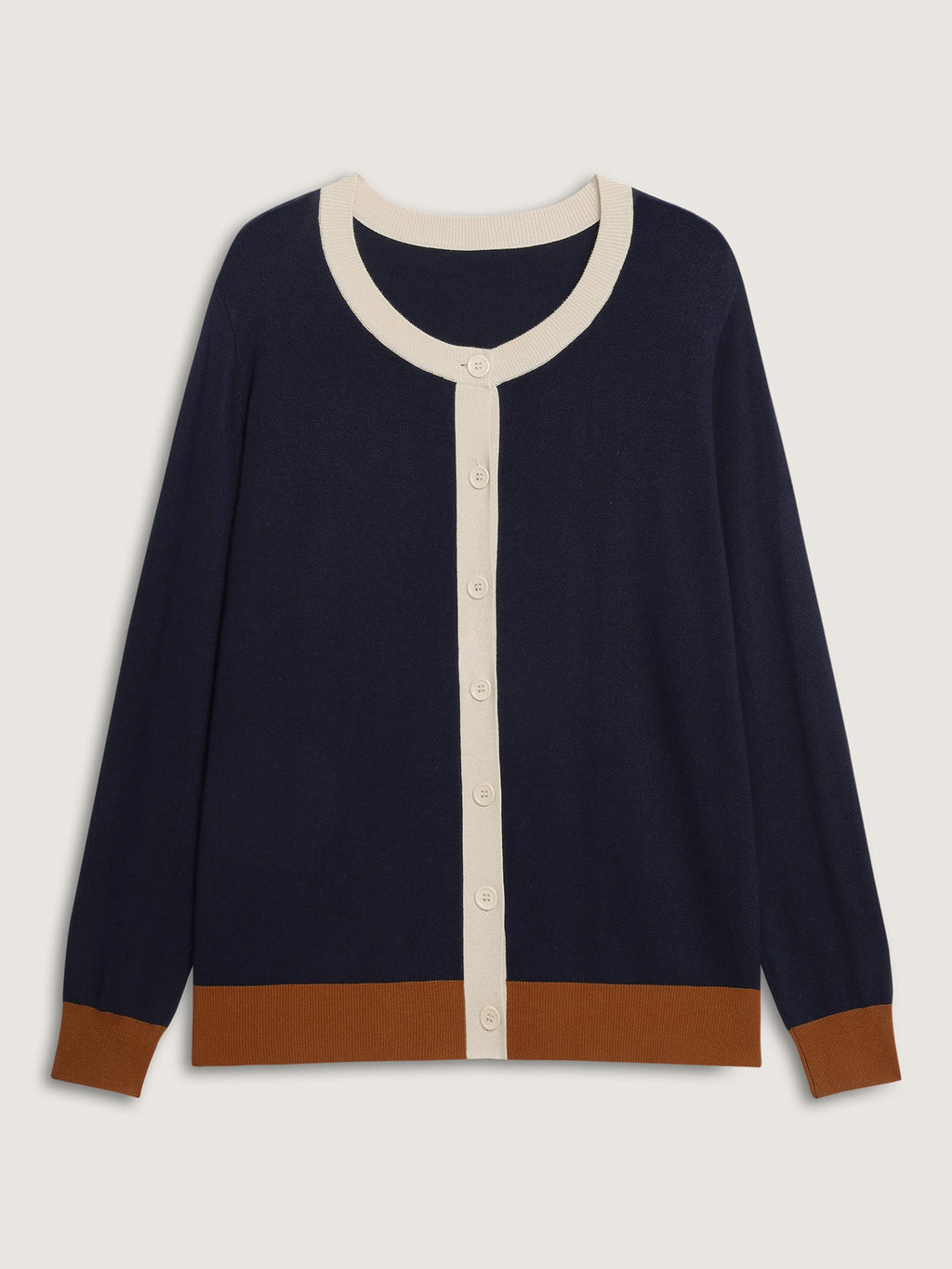 Supersoft Color Contrast Button-Down Knit Cardigan