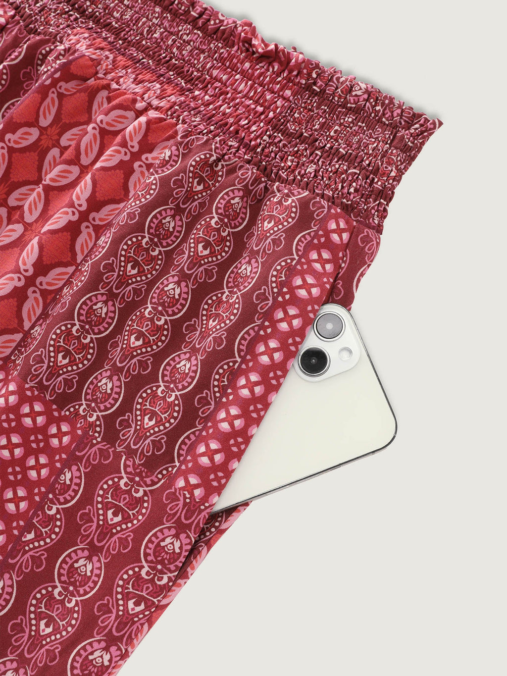 Geometric Print Flared Shirred Waist Pants