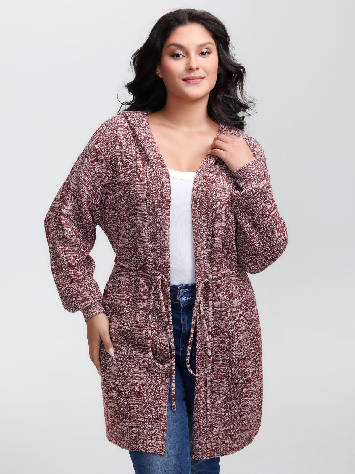 Cable Stitch Heather Hooded Knit Cardigan