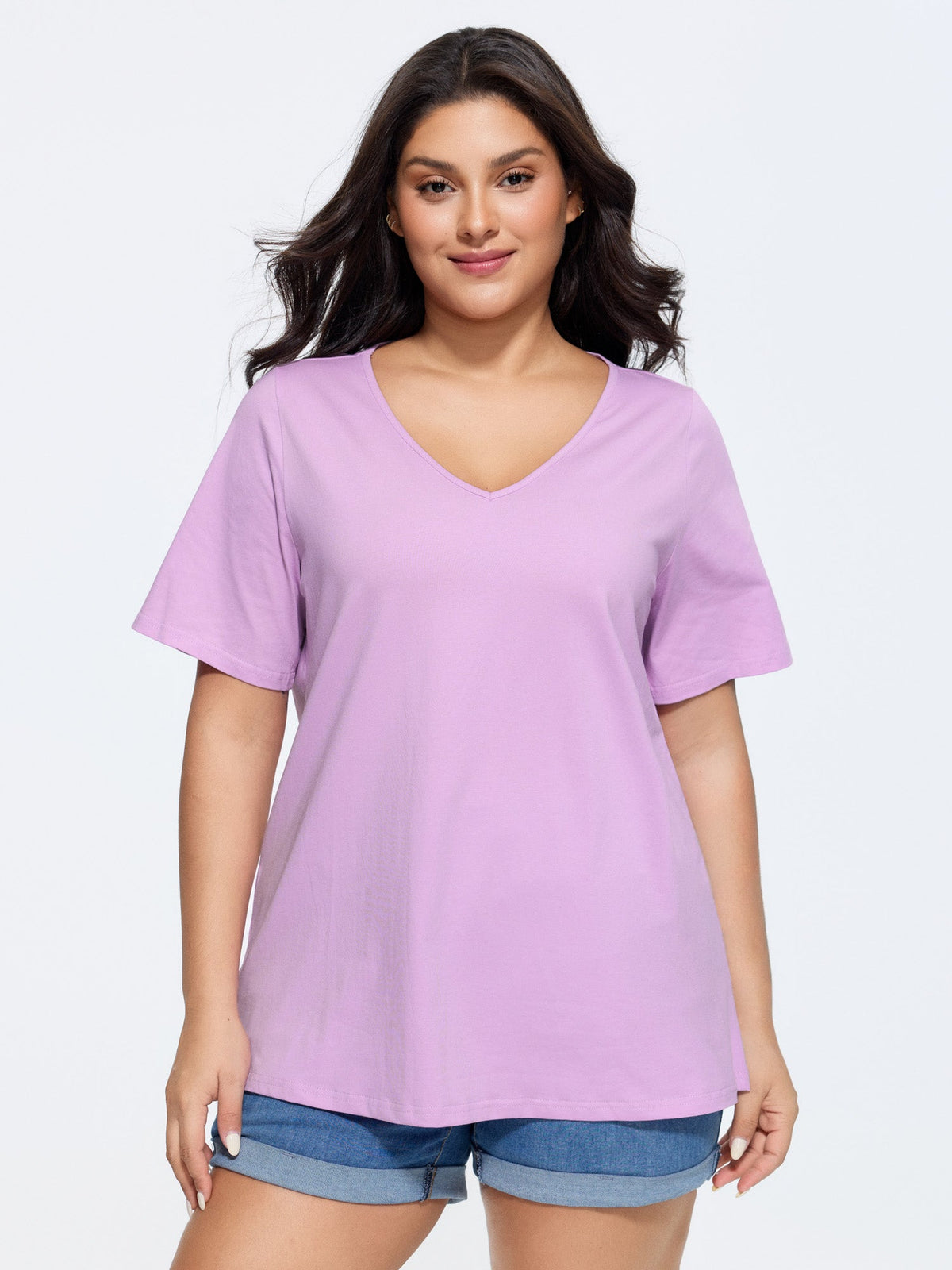 Cotton V Neck Plain Basic T-shirt