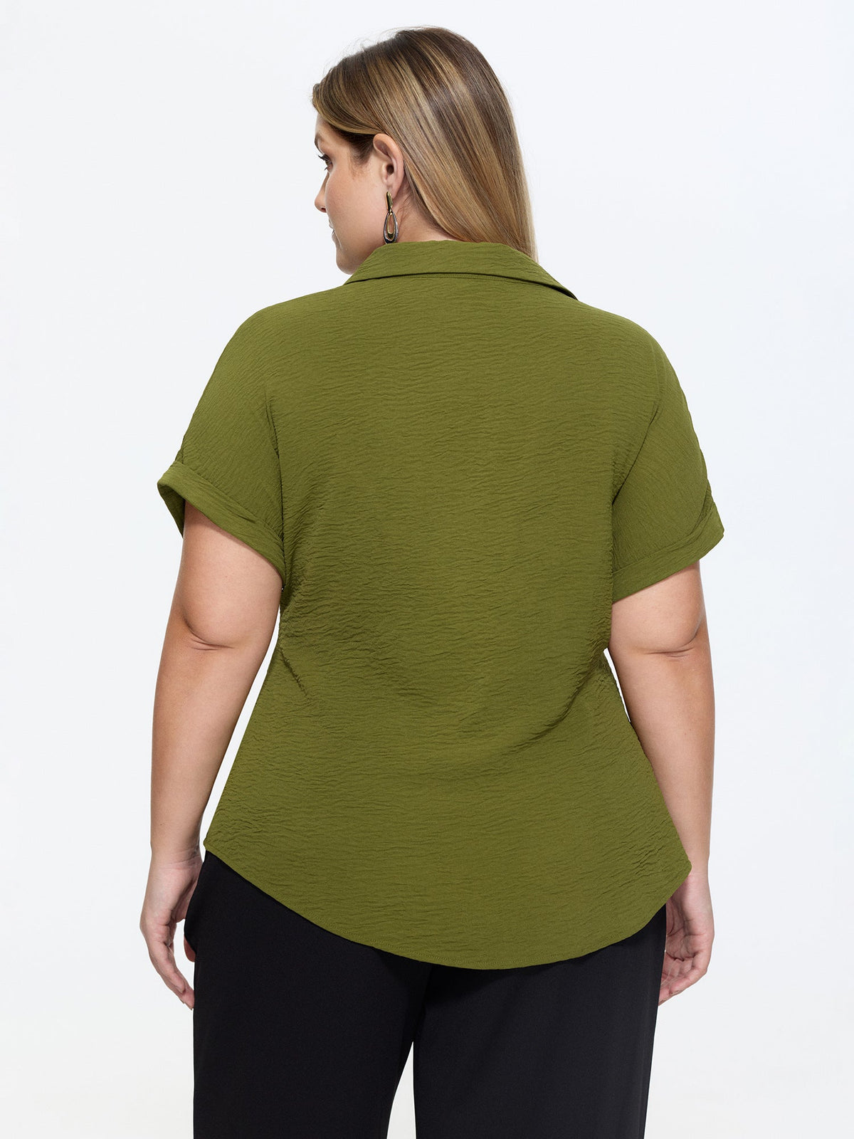 Tie-Front Waist Button-Down Blouse