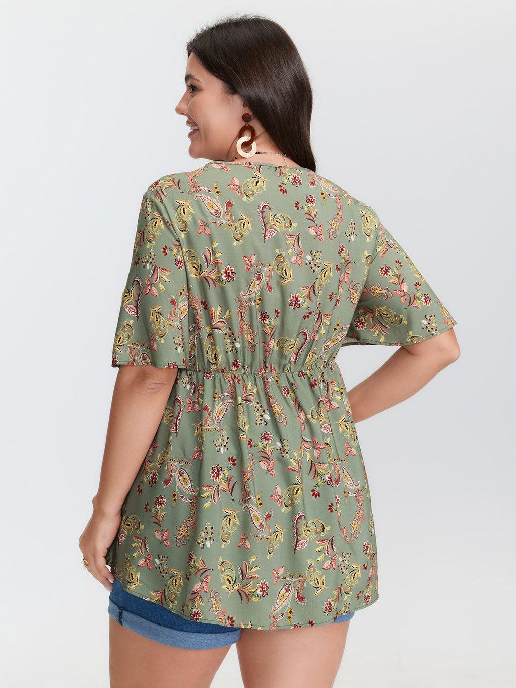 Breezy Floral Print Stretchy Waist Blouse