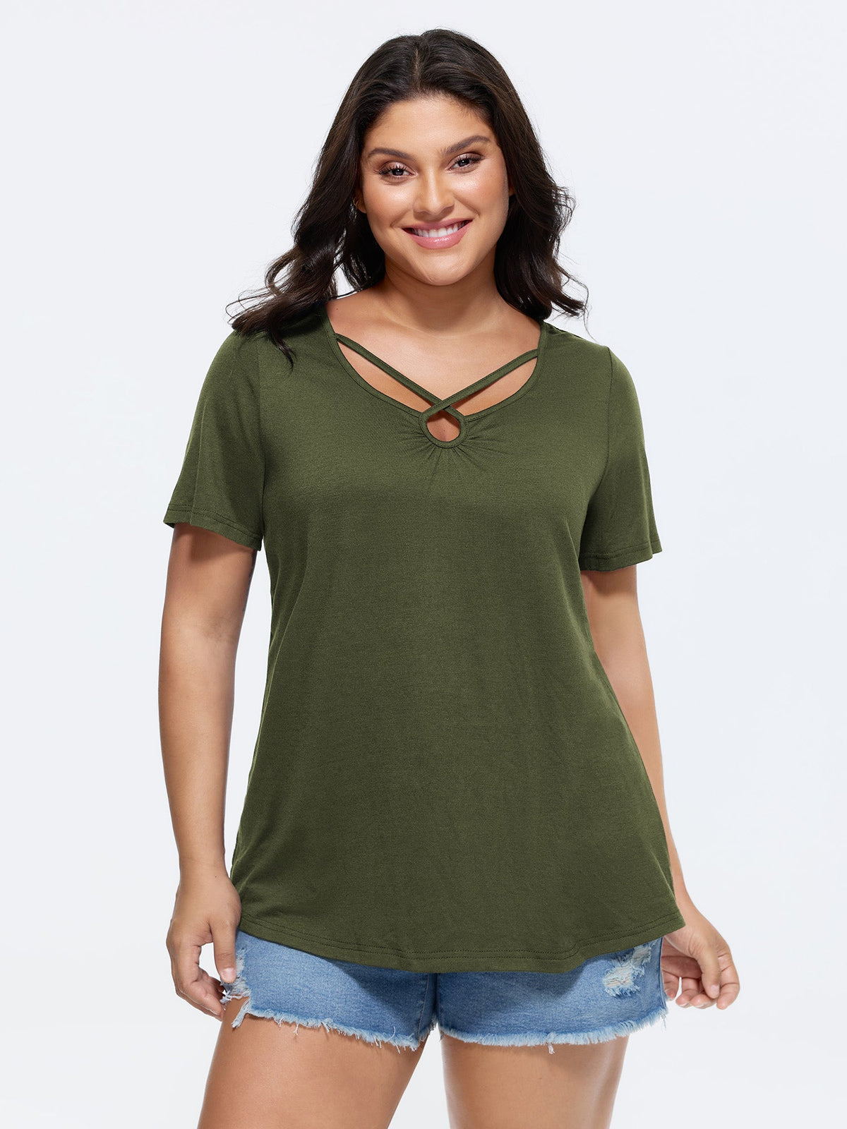 Supersoft Cut-Out Neckline Plain T-Shirt