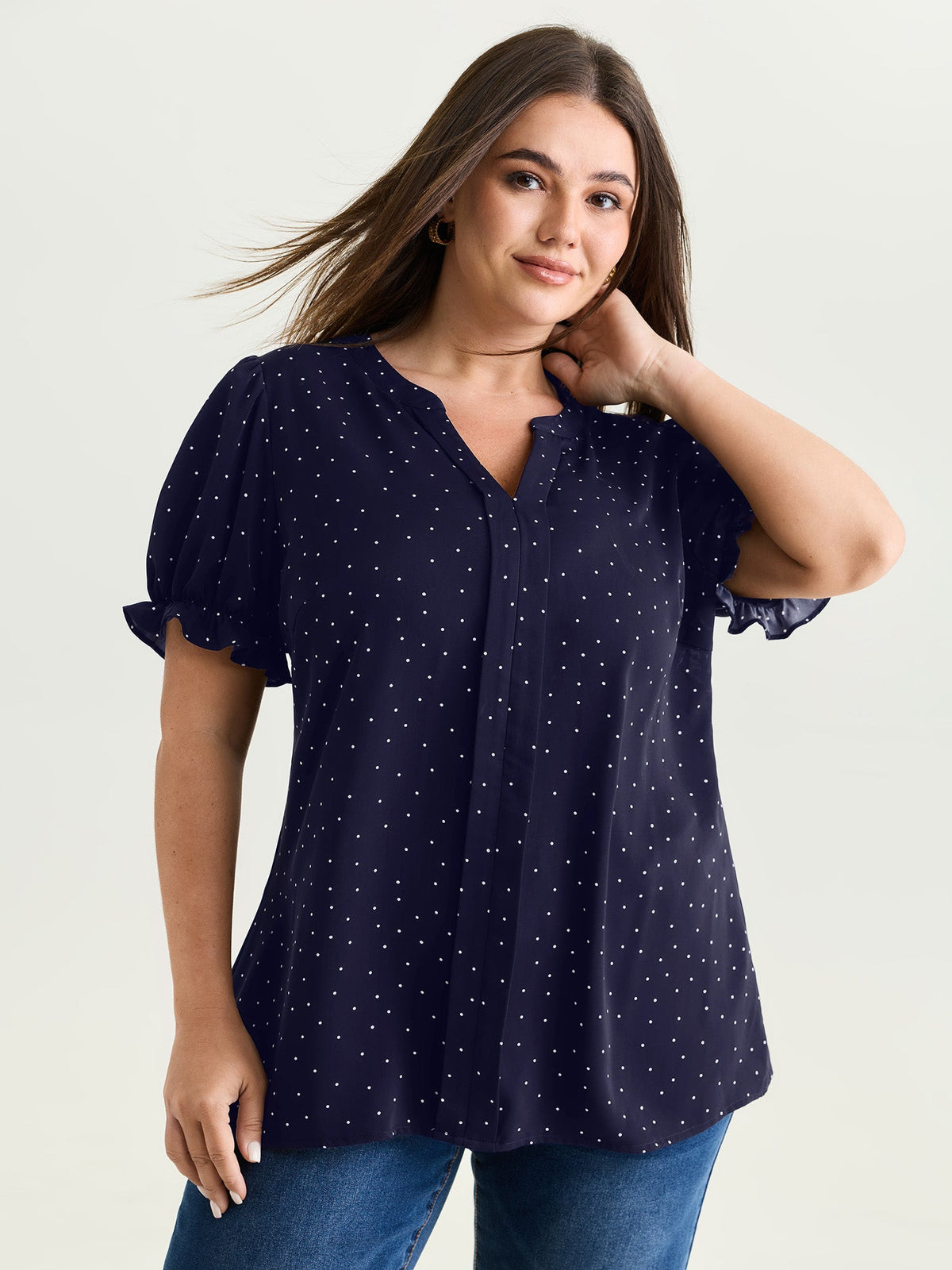 Micro Dots Charm Pleated Blouse