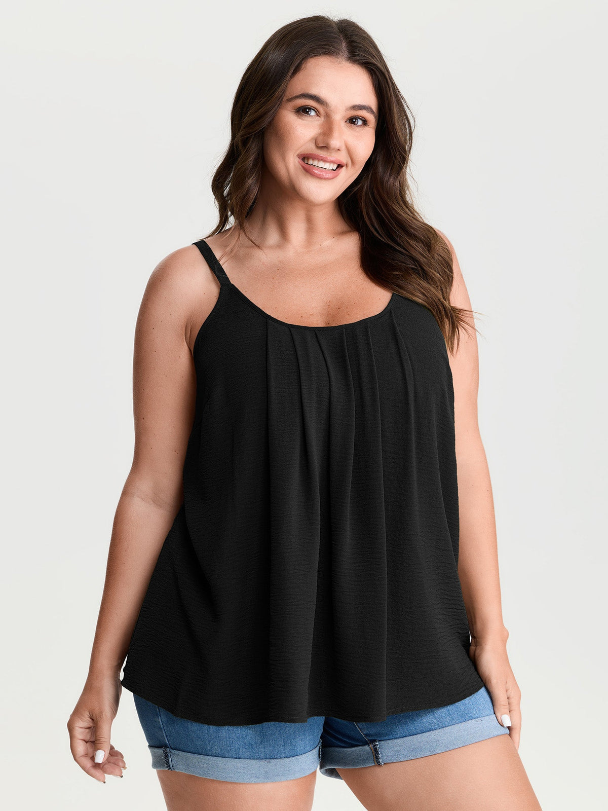 Pleated Flowy Plain Tank Top