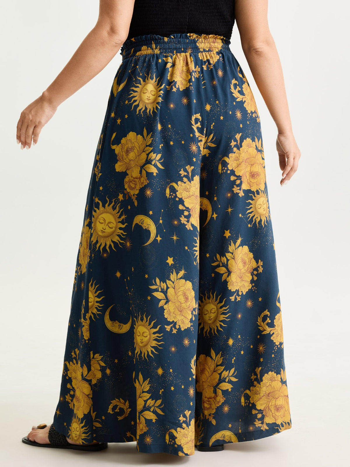 Star Moon Print Wide Waistband Pants