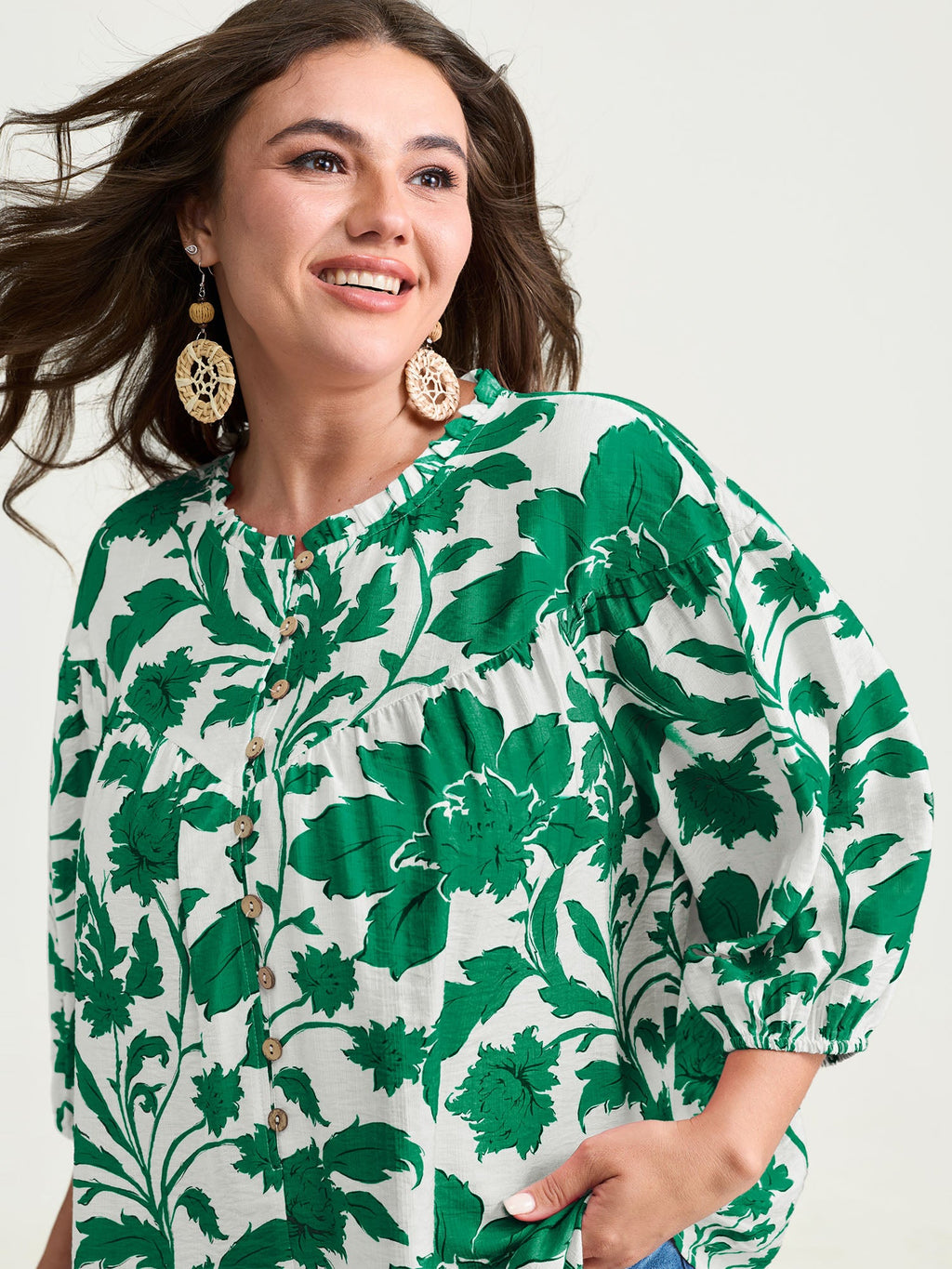 Sweet Floral Print Button Front Blouse