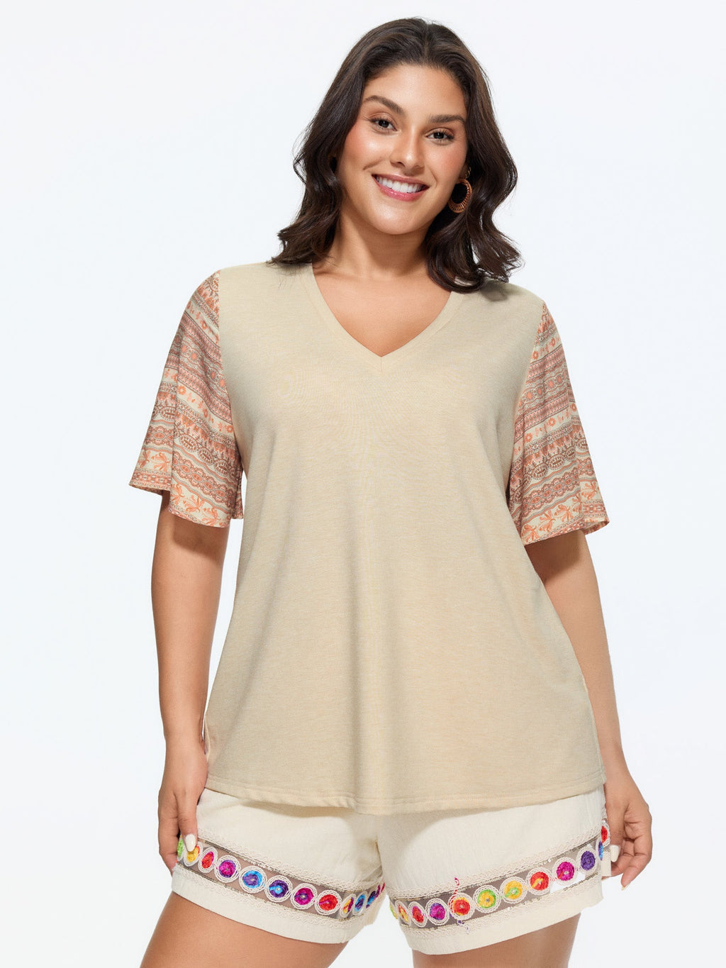Colorful Boho Sleeve V-Neck Blouse