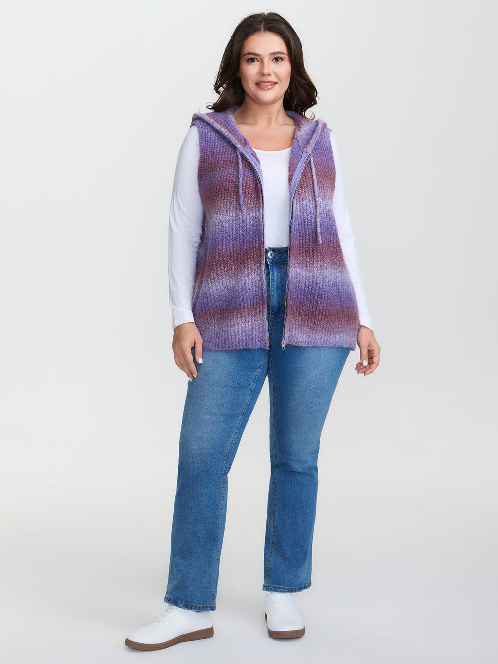 Stretchy Heather Hooded Zipper Knit Cardigan