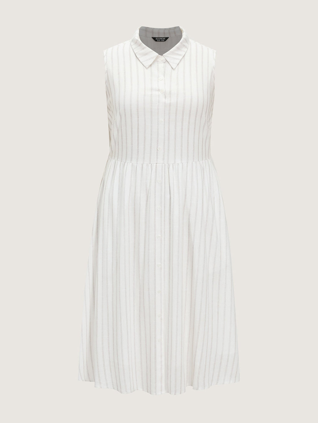 Cotton-Linen Blend Collar Sleeveless Midi Shirt Dress