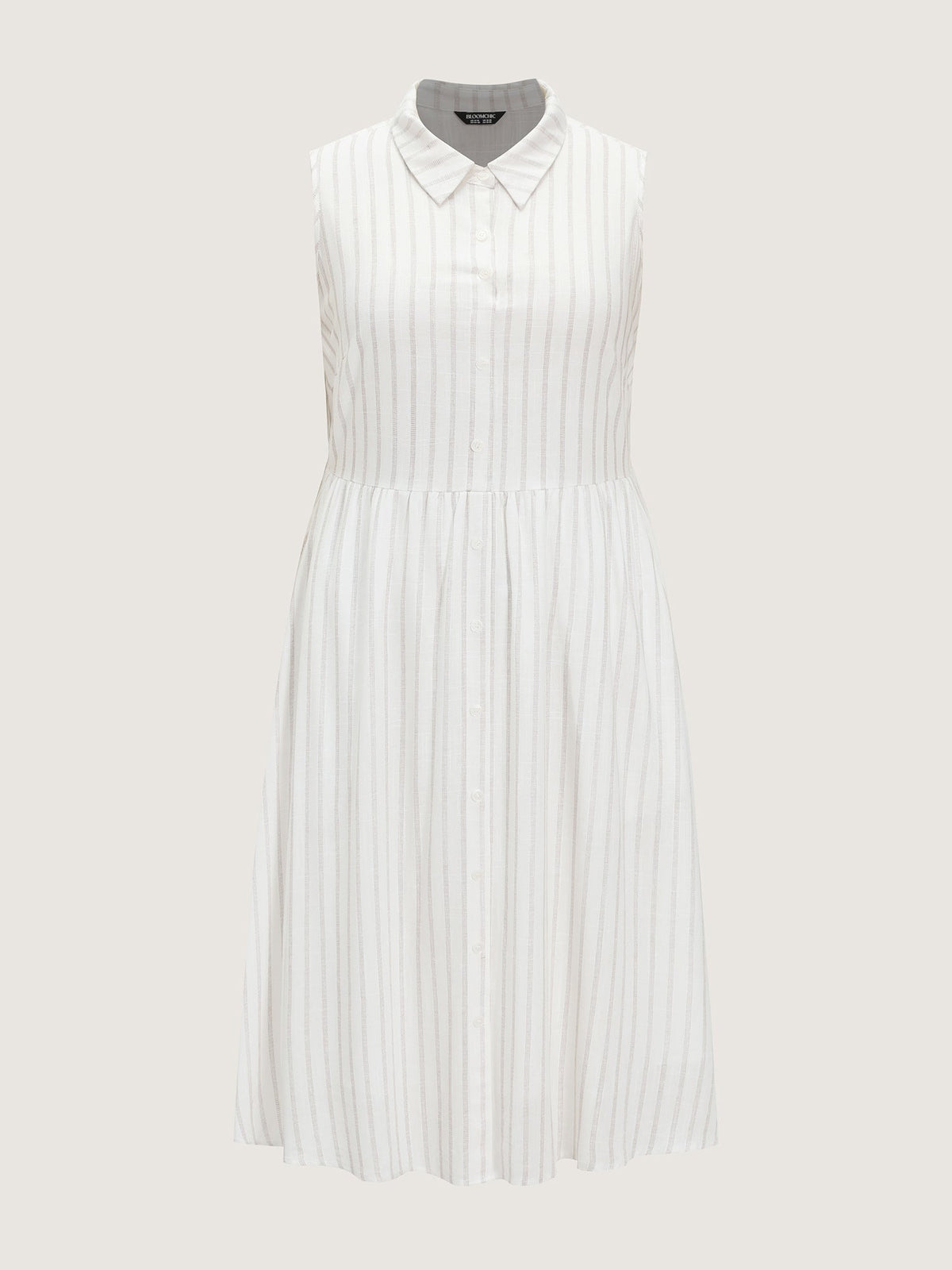 Cotton-Linen Blend Collar Sleeveless Midi Shirt Dress
