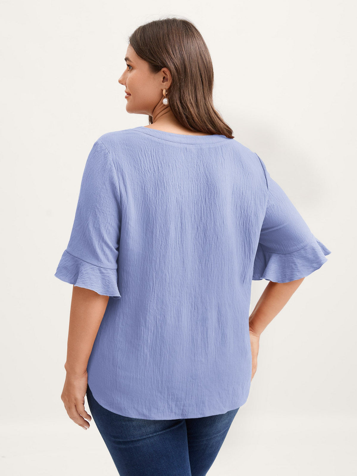 Toothpick Pleats Ruffled Sleeve Solid Blouse