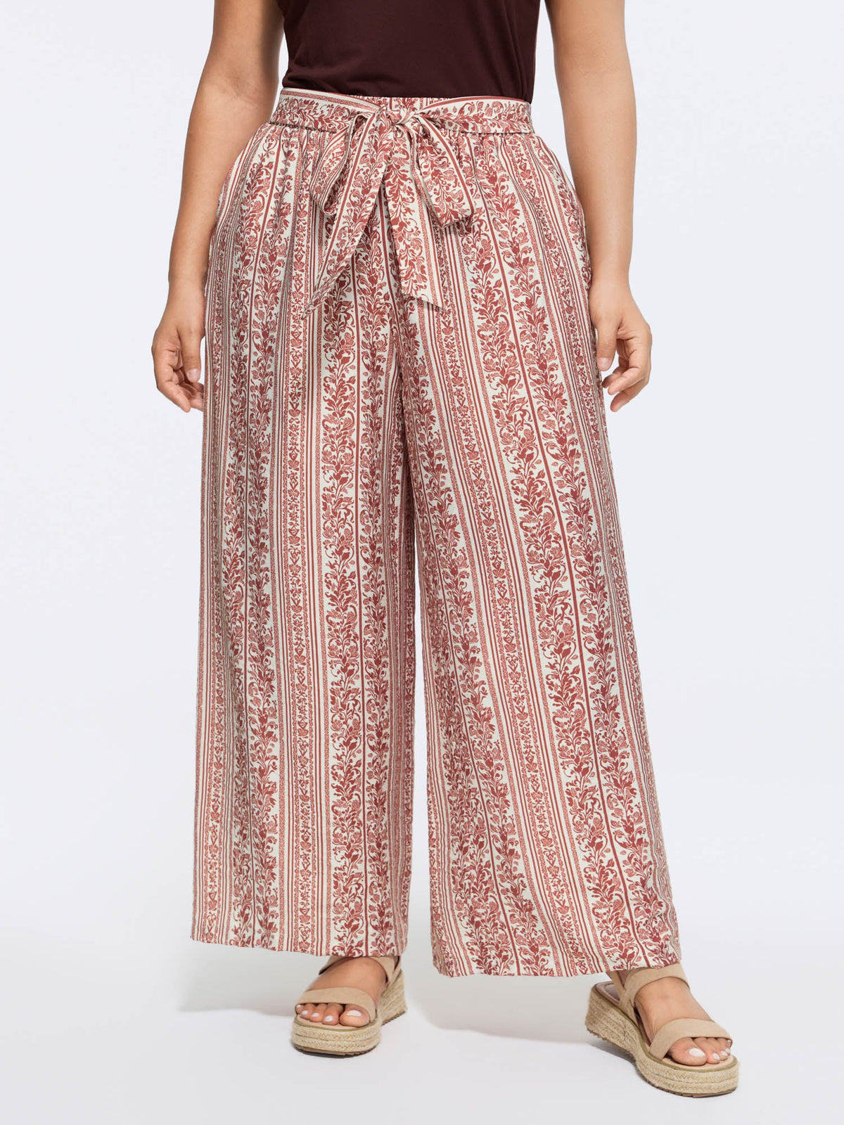 Waist-Tie Wide-Leg Boho Print Pants
