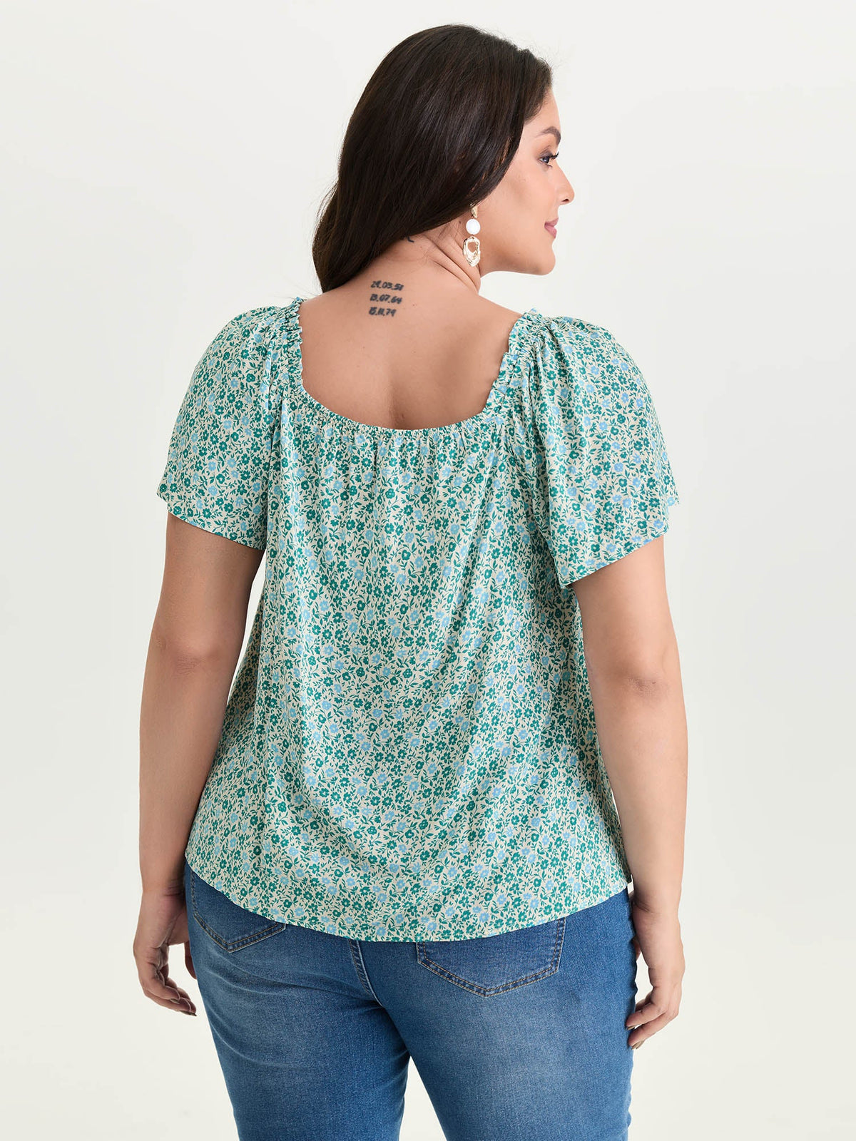 Floral Print Square Neckline Blouse