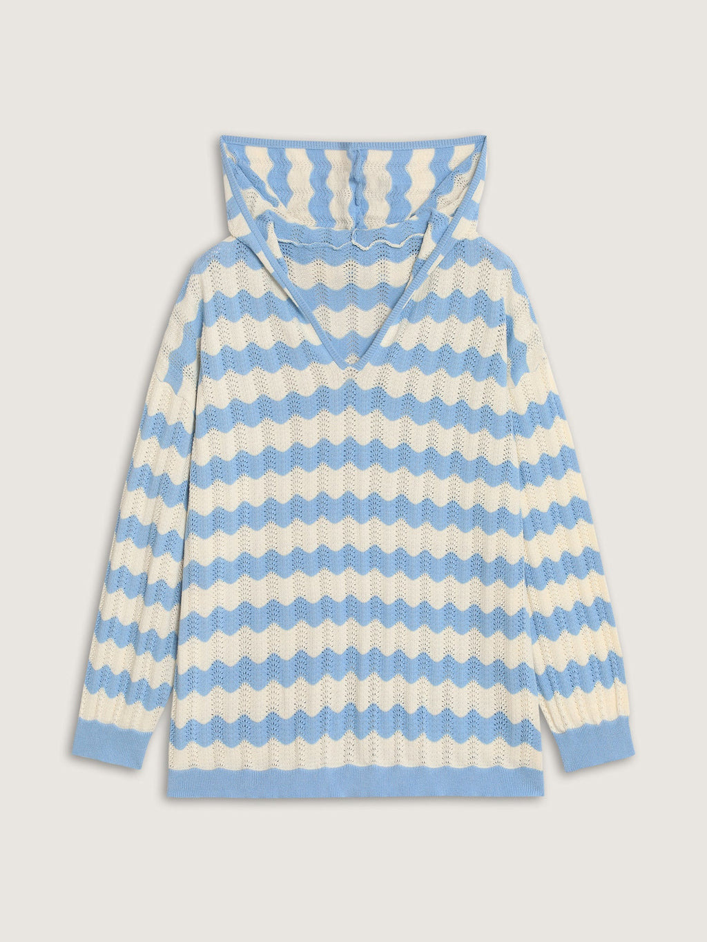 Wavy Stripe Hollow Hooded Pullover