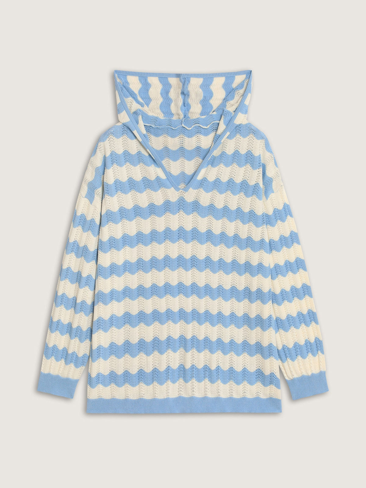 Wavy Stripe Hollow Hooded Pullover
