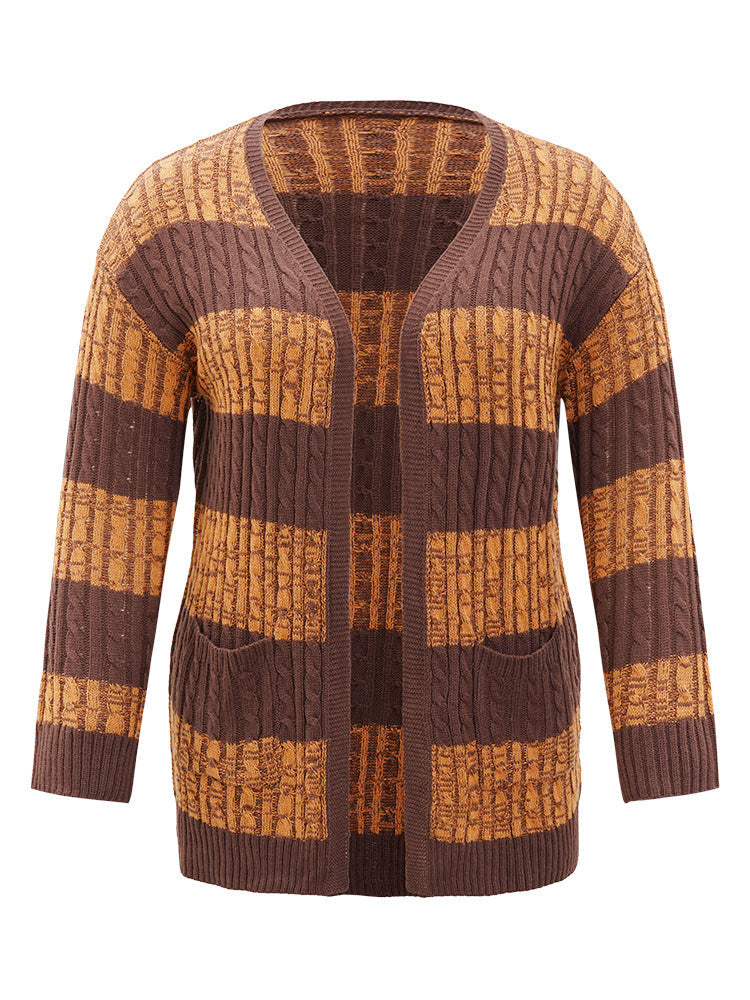 Halloween Colorblock Cable Knit Patched Pocket Cardigan