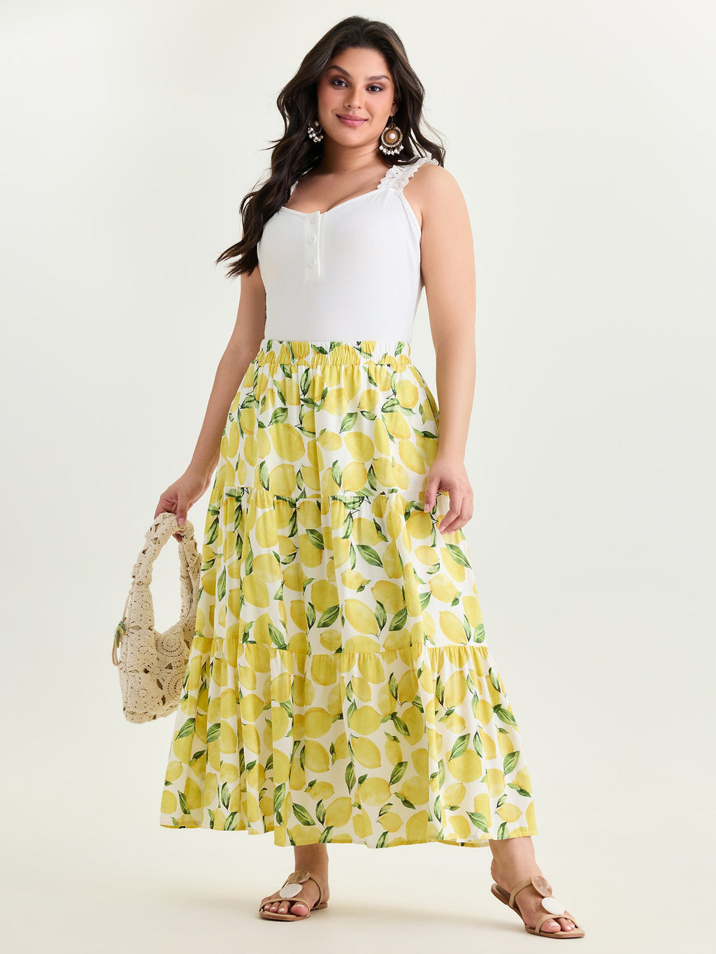 Fresh Lemon Print Maxi Skirt